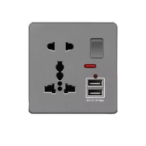 High Quality UK Standard 250V Single double Pole 3 Gang 1 Way or 2 Way Wall Switched Socket Universal Grey Matte PC Panel