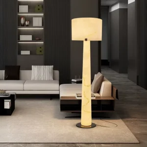 High texture Light Luxury Floor Lamp with Natural Alabaster in Italian Design Ideal for Duplex Lobby Bedroom and Living Space