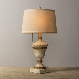 Home Decor Twin Holder Lamp Linen Fabric Shade Desk Lamp Resin Table Lamp