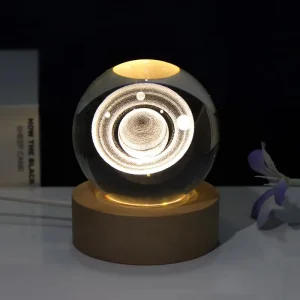 Home Decoration Night Light LED Crystal Ball 3D Moon Planet USB Table Lamp Wooden Desk Lamp for Kids