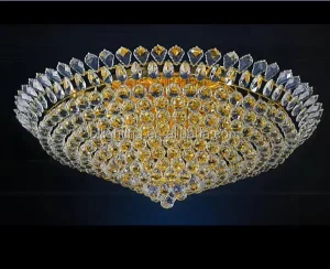 Home Decorative Golden Finish Indoor Led Lights Ceiling Lamp Modern Popular Crystal Flush Mount Ceiling Light Factory