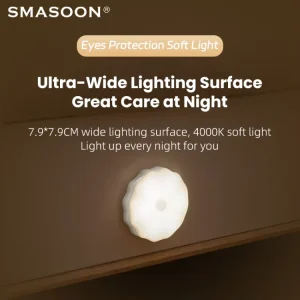 Home Use Easy to Install Kitchen Wardrobe Bed Smart Sensor Round Shape Led Night Light ABS Plug In Contemporary