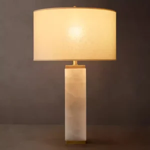 Honed Veined Marble Table Lamp Linen Shade Rectangular Sofa Side End Table Light Bedroom Hotel Project Grade ETL UL
