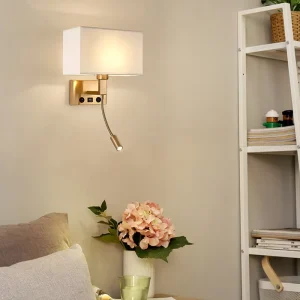 Hotel Bedside Wall Lamp Bedroom Nordic E27 LED Wall Lamp American Indoor Headboard Lighting USB Charging Port Bed Reading Light