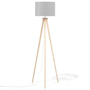 Hotel Living Room Lamparas De Pie Para Sala Y Comedor De LED Antique Wood Black Metal Tripod Floor Lamp with Fabric Drum Shade