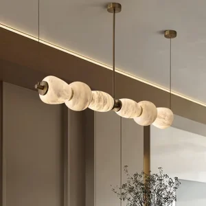 Hotel Luxury Copper Marble Chandelier Designer Long Strip Dining Room Bar Counter Study Lamp High end Front Desk Chandelier