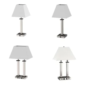 Hotel Modern Design Bedroom Guestroom Table Light Room Desk Fabric Shade Bedside Motel Room Table Lamp With Power Outlet and USB