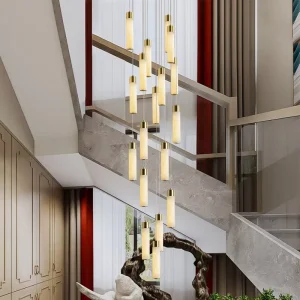 Hotel Projects Villa Hall Ceiling Chandelier Alabaster Stairs LED Long Pendant Lighting