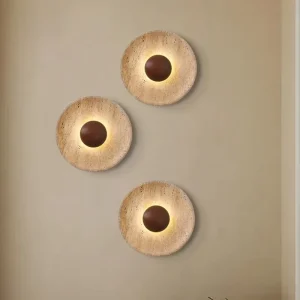 Hotel Restaurant Hallway Corridor Bedside Wall Light Natural Marble Stone Yellow Travertine Wall Lamp Wabi Sabi Wall Scone