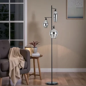 Hotel Room Metal Glass Modern Standing Floor Lamp with Cylindrical Shade 220V Warranty for Living Room Decor