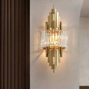 Hotel Villa Bedroom Living Room Decor Gold Crystal LED Linear Wall Lamp Indoor Sconce Decoration Luxury Crystal Wall Lamp