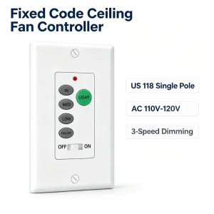 Household Type 118 Ceiling Fan Wall Switch (Single Live Wire) Fixed Code 3 Speed Controller with 5 Buttons 30m Control Distance
