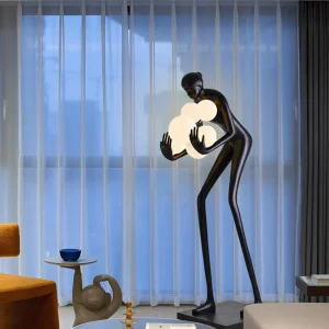 Human Artistic Large Ornaments Hotel Modern Catch the Acrylic Ball Fiberglass Sculpture Floor Lamp