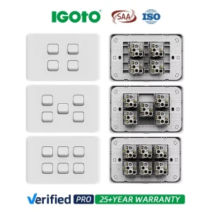 IGOTO AU Standard Wall Switch 5 Gang 10A 250V SAA Certified 2 Way Light Switch Indoor Wall Mounted