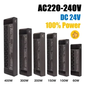 IP20 Strip Light LED Driver 220-240V AC to DC 24V 60W-400W Constant Voltage LED Switching Power Supply CE CB SAA