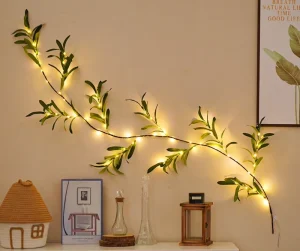 IP44 Waterproof LED Olive Leaf Vine Light Warm White Fairy String Lights Remote Control Battery Powered Flexible Wall Decoration