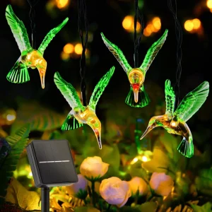 IP44 Waterproof Outdoor Solar Powered Garden Patio Hummingbird String Lights with Commercial Fixed Socket Warm White PVC Copper