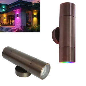 IP65 DC24V 12W Brass Exterior Wall Sconce RGBW Smart Control Up Down Light for Villa Facade
