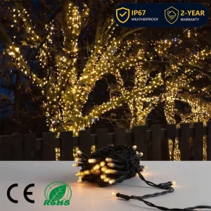 IP65 H03RN-F Black Cable 5mm Warm White 2700K Tree Trunk Wrap 220V Garden Rain Snow Outdoor LED String Lights