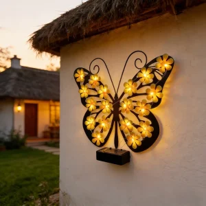 IP65 Outdoor Solar LED Wrought Iron Art Flamingo Owl Butterfly Wall Lamp for Gate Courtyard Hotel Cafe Villa Restaurant