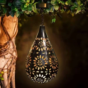 IP65 Rated Solar Powered LED Iron Small Lantern Waterproof Outdoor Garden Hanging Light 2700K Soft Warm White 50000 Hours