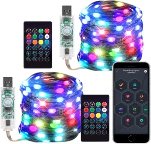 IP65 Smart Fairy String Lights WS2812B 32.8ft USB Blu APP Twinkle with Timer and Remote Music Sync Funny Modes Color