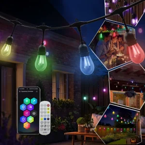 IP65 Waterproof DC12V DC24V RGBW String Bulb Lights Smart App Remote Control Christmas Outdoor Bistro Patio Lights