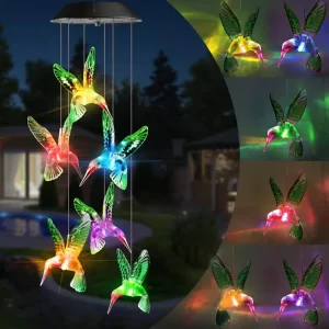 IP65 Waterproof Outdoor Garden Solar String Lights, Color Changing Solar Hummingbird Wind Chimes Lamp