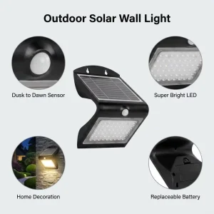 IP65 Waterproof Outdoor Solar LED Wall Light with Replaceable Battery and Dusk-to-Dawn Sensor
