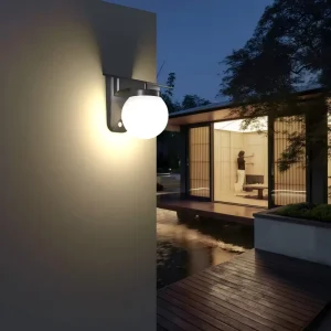 IP65 Waterproof Outdoor Solar powered Wall mounted LED Wall Lamp Motion Sensor Adjustable Brightness Spherical Garden Light
