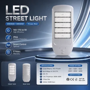 IP66 AC LED Street Light 140-170 lm/W Waterproof Outdoor Lighting for Roads and Parks