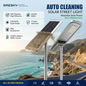 IP66 Waterproof Self-Cleaning LED Solar Street Lamp with Smart Dust Removal System