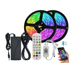 IP67 Rated 5050 RGB 12V 50ft 15M LED Strip Light with Music Sync Color Changing Remote App Control & Flexible Smart LED