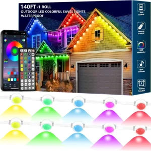 IP67 Waterproof 140ft Outdoor RGB Smart LED Strip Lights with Remote, Scene Modes, and Music Sync