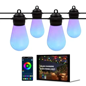 IP67 Waterproof 46FT S14 Outdoor Christmas String Lights with 20 Shockproof RGB LED Bulbs and App Control