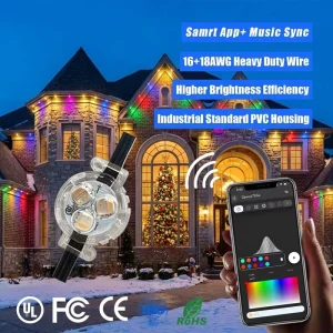 IP68 Waterproof Permanent Outdoor Christmas Lighting Smart App Controller 12V 24V 36V RGBW Pixel Point Lights