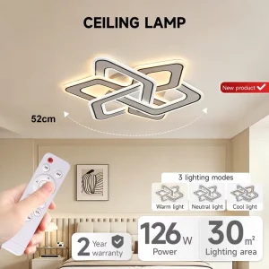 Indoor 126W LED Ceiling Light with Remote Control, 3 Lighting Modes, Flicker-Free