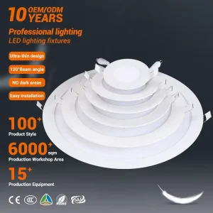 Indoor Commercial Round or Square Recessed SMD LED Panel Light, 3W, 6W, 9W, 12W, 15W, 18W, or 24W