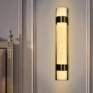 Indoor Fixtures Stainless Steel Frame Modern LED Wall Light Sconce with Alabaster Shade for Living Room Apartment