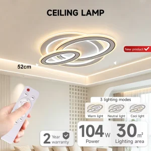 Indoor Nordic-Style 104W LED Ceiling Lamp with Remote Control and Dimming