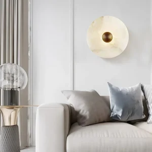 Indoor Simple Personality Spanish Marble Brass LED Wall Light Round Wall Lamps for Home Decoration