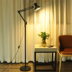 Industrial Adjustable Swing Arm Floor Lamp Rustic Vintage Living Room Bedroom Bedside Office Study Black Standing Floor Lights