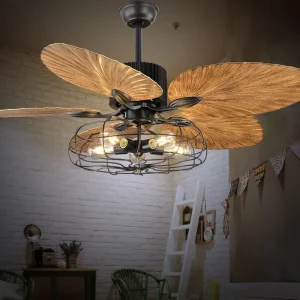 Industrial Vintage Restaurant Ceiling Fan Light with Silent LED Remote Control