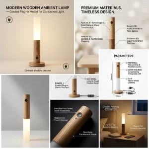 Intelligent LED Night Light with Motion Sensor ABS Solid Wood Charging Corridor Hallway Home Decor for Living Room & Garden