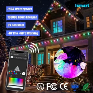Ismart C9 LED Christmas Lights Bulbs RGBW Smart App Control IP65 Waterproof Color Changing Connectable Outdoor Point Lights