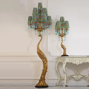 Italian European Decorative Lighting Peacock Floor Lamp Big Size Antique Brass Standing Floor Light