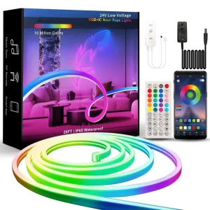 JIUAN RGBIC 2700 6000K Color Temp Smart App Remote Control Full Set LED Neon Strips Lights Kits 72W Max Load ROHS Certified