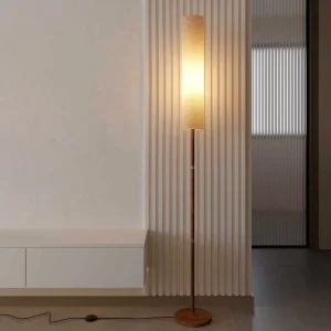 Japandi Style Solid Wooden Floor Lamp with Fabric Lampshade