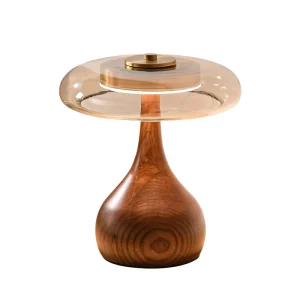Japanese Mid Century Modern Wood Table Lamp with Glass Shade Flexible Dimmable LED Full Spectrum CRI 90 for Living Room