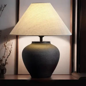 Japanese Style Ceramic Table Lamp American Style Bedside Chinese Designer for Hotel Living Room Bedroom Oval Shade